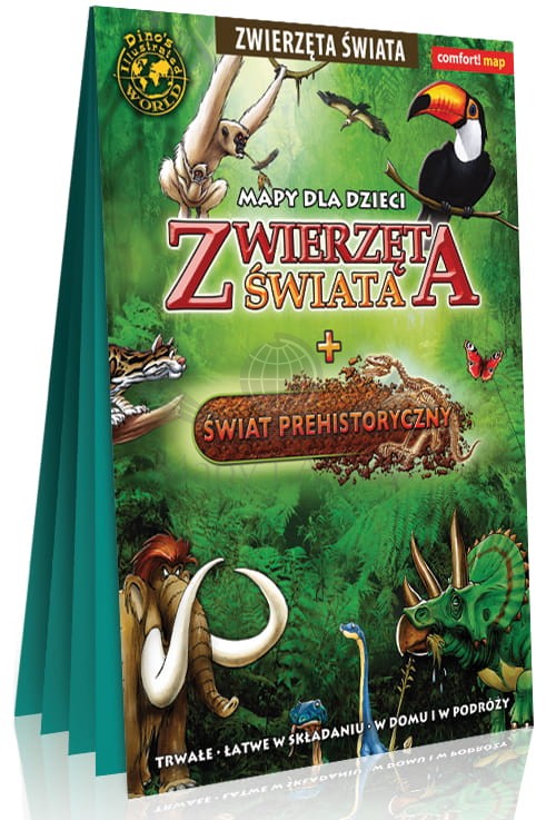 Zwierzęta świata + Świat prehistoryczny. Laminowana mapa dla dzieci. Okładka