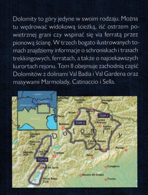 Dolomity. Tom II. Zachód. Przewodnik autorstwa Dariusza Tkaczyka. Okładka tył