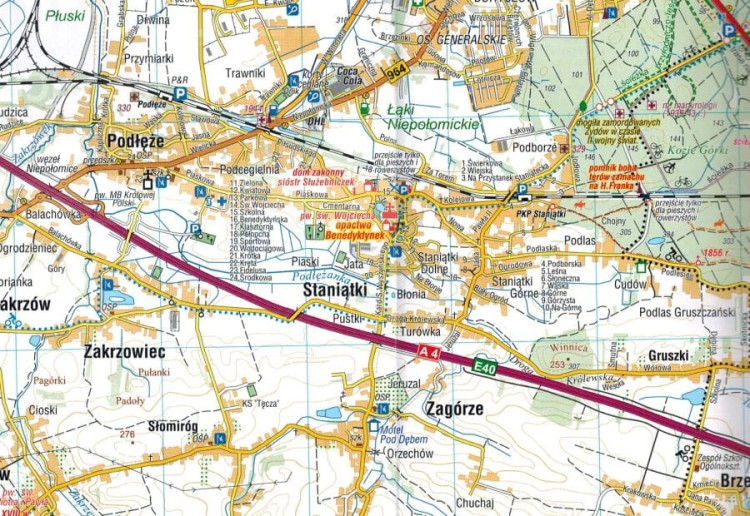 Puszcza Niepołomicka, Niepołomice. Mapa turystyczna wydawnictwa Compass. Fragment 2