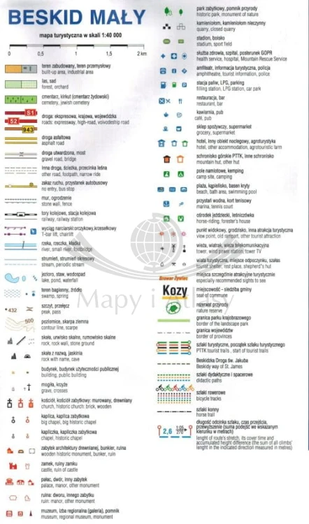 Beskid Mały 1:40 000. Laminowana mapa turystyczna wydawnictwa Compass. Legenda