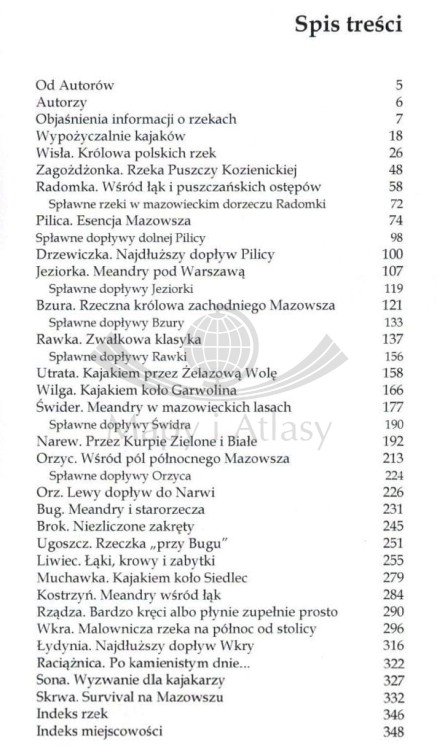 Warszawa i okolice. Przewodnik kajakowy. Spis treści