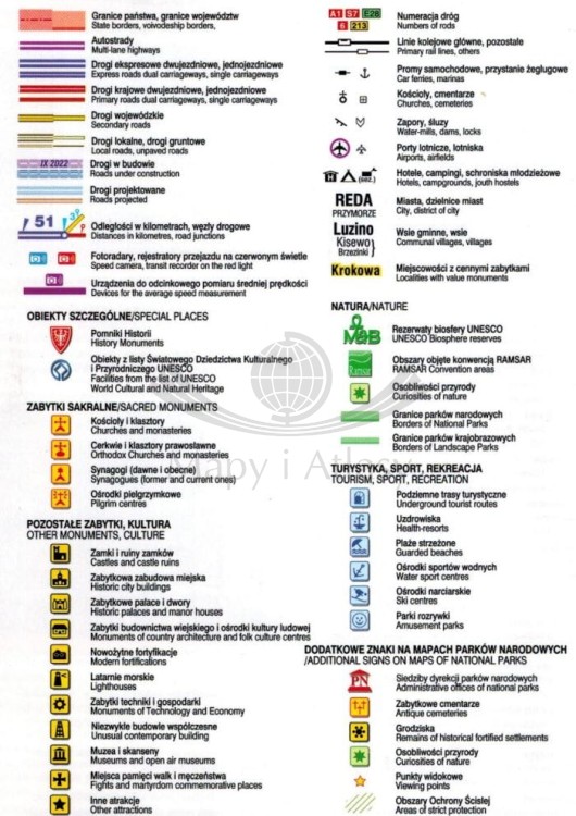 Województwo pomorskie. Laminowana mapa samochodowo-turystyczna wydawnictwa Demart. Legenda