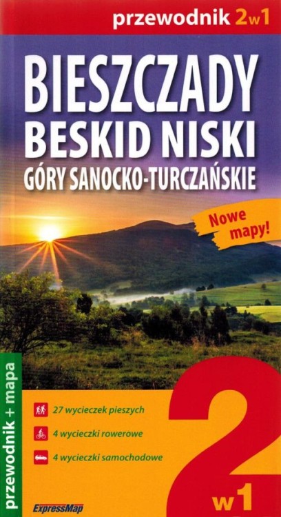 Bieszczady, Beskid Niski, Góry Sanocko-Turczańskie 2 w 1. Przewodnik + mapa wydawnictwa ExpressMap. Okładka