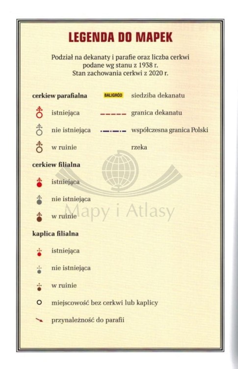 Cerkwie w Bieszczadach. Przewodnik wydawnictwa Rewasz. Legenda do map