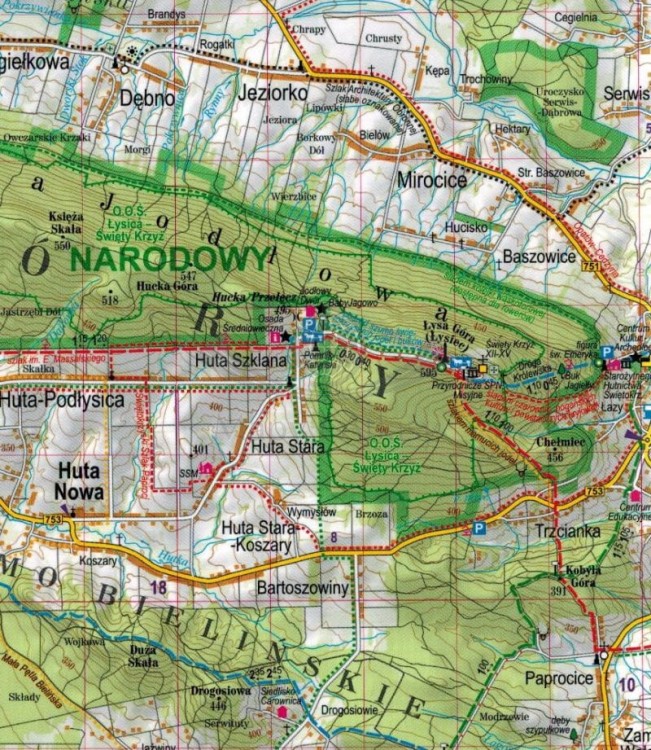 Góry Świętokrzyskie 1:75 000. Laminowana mapa turystyczna wydawnictwa ExpressMap. Fragment 1