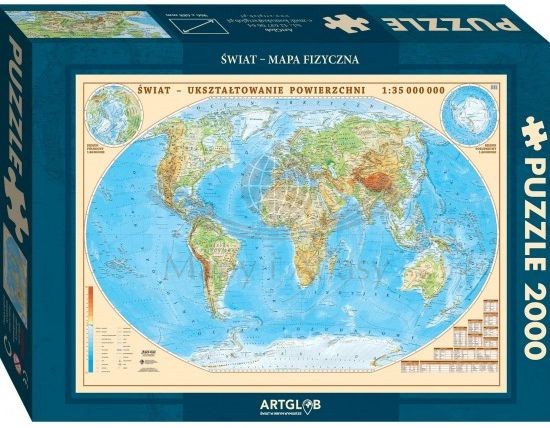 Świat. Mapa fizyczna. Puzzle 2000 elementów. Producent: ArtGlob