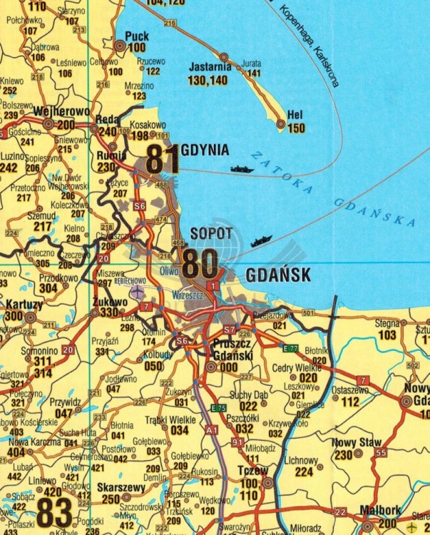 Polska 1:650 000. Mapa drogowa z kodami pocztowymi wydawnictwa Galileos. Fragment 1