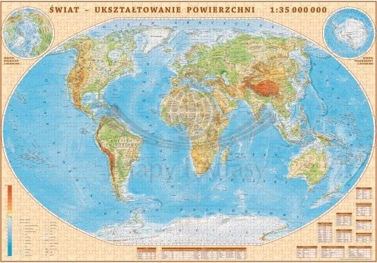 Świat. Mapa fizyczna. Puzzle 2000 elementów. Producent: ArtGlob