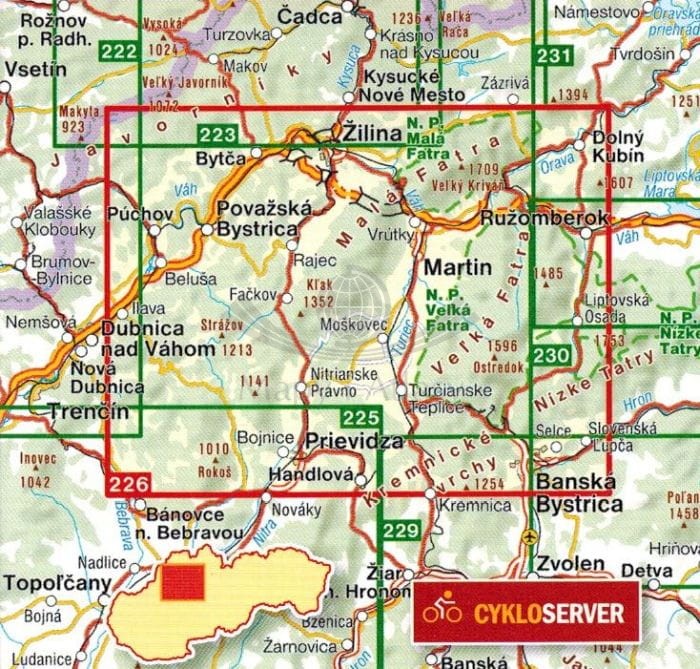 Mała i Wielka Fatra. Mapa turystyczna 226 wydawnictwa Shocart. Zasięg