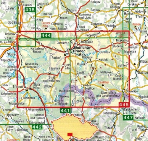 Czeska Kanada / Jindrichohradecko, Ceska Kanada. Mapa turystyczna 445 wydawnictwa Shocart. Zasięg
