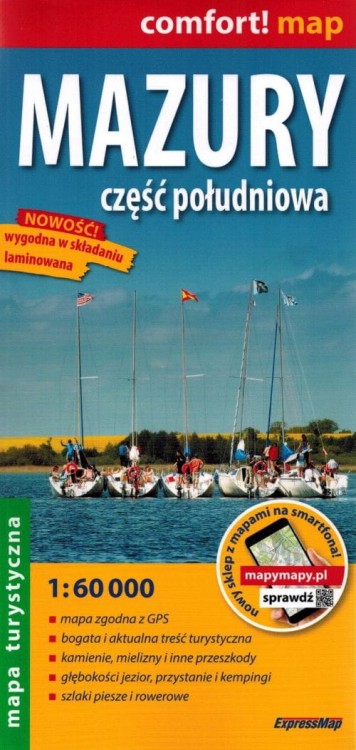 Mazury, część południowa 1:60 000. Laminowana mapa turystyczna wydawnictwa ExpressMap. Okładka