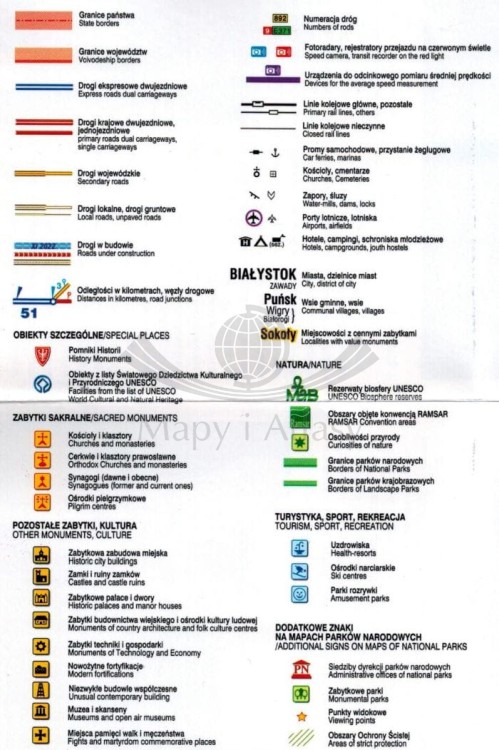 Województwo podlaskie. Laminowana mapa samochodowo-turystyczna wydawnictwa Demart. Legenda