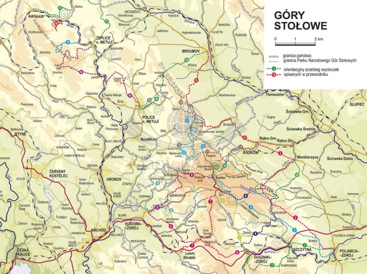 Góry Stołowe. Przewodnik wydawnictwa Rewasz. Mapa opisanych tras
