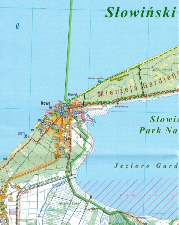 Wybrzeże Słowińskie 1:55 000. Słowiński Park Narodowy. Laminowana mapa turystyczna wydawnictwa Compass. Fragment 1
