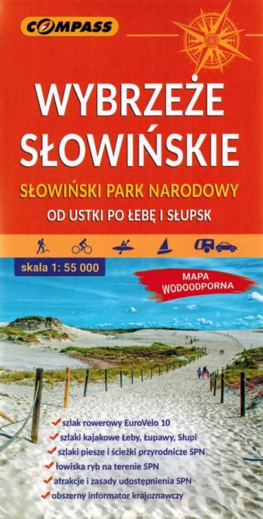 Wybrzeże Słowińskie 1:55 000. Słowiński Park Narodowy. Laminowana mapa turystyczna wydawnictwa Compass. Okładka