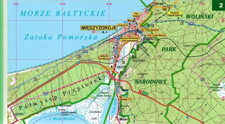 Wybrzeże Bałtyku 1:50 000. Laminowany atlas rowerowy wydawnictwa Eko-Graf. Przykładowa strona 1
