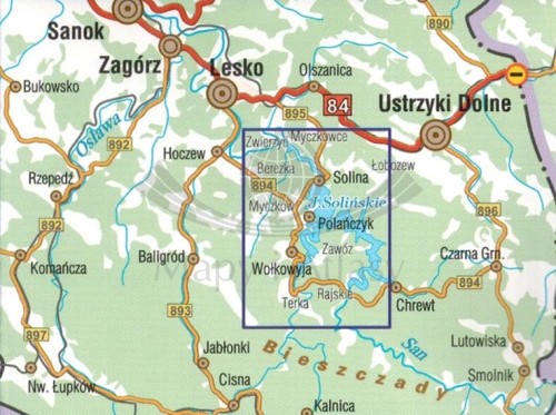 Jezioro Solińskie 1:25 000. Wodoodporna mapa turystyczna wydawnictwa Galileos. Zasięg