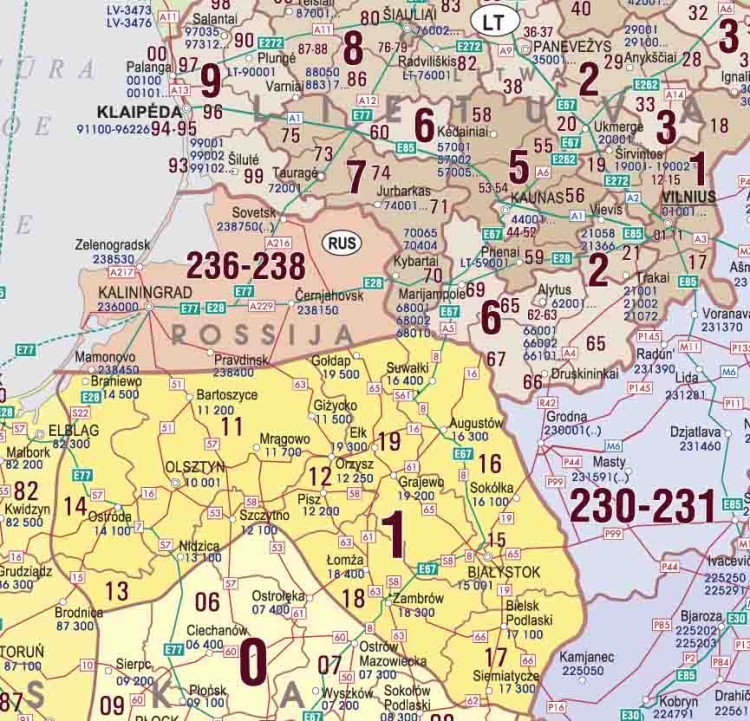 Europa 1:3 000 000. Mapa ścienna. Kody pocztowe. Wersja STRONG. Wydawnictwo Piętka. Fragment 1