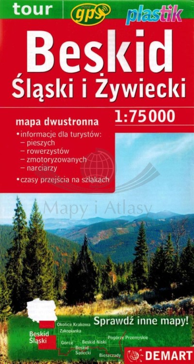 Beskid Śląski i Żywiecki 1:75 000. Laminowana mapa turystyczna wydawnictwa Demart. Okładka