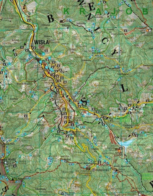 Beskid Śląski i Żywiecki 1:75 000. Laminowana mapa turystyczna wydawnictwa Demart. Fragment 1