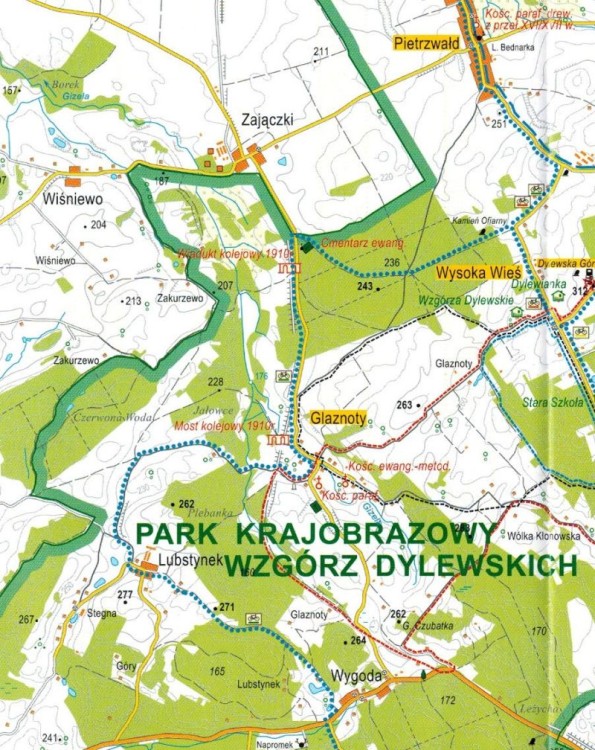 Grunwald i okolice. Park Krajobrazowy Wzgórz Dylewskich. Mapa turystyczna. Fragment