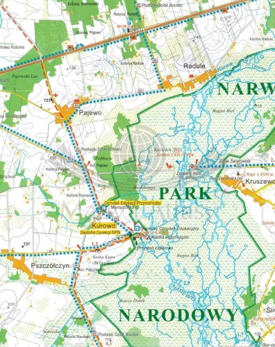 Narwiański Park Narodowy. Okolice Tykocina. Mapa turystyczna. Fragment
