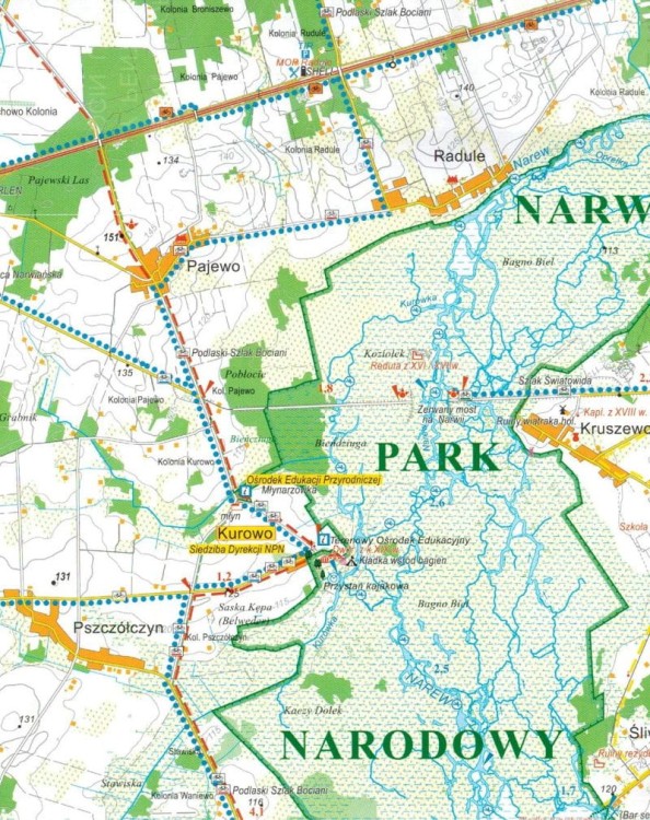 Narwiański Park Narodowy. Okolice Tykocina. Mapa turystyczna. Fragment