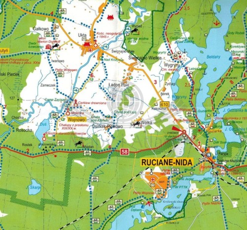 Ruciane-Nida, Mikołajki i okolice. Mapa turystyczna. Fragment