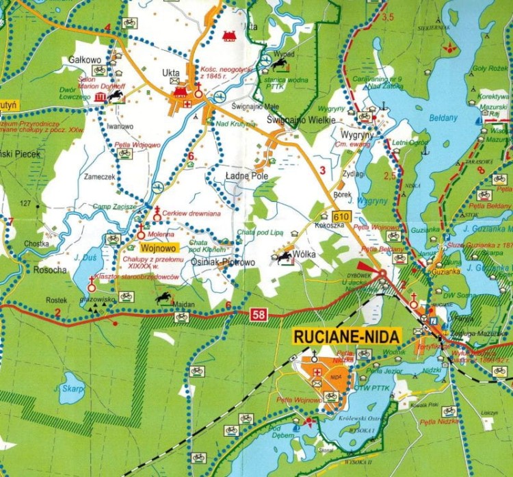 Ruciane-Nida, Mikołajki i okolice. Mapa turystyczna. Fragment