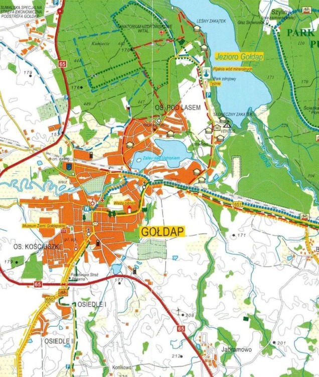 Uzdrowisko Gołdap i okolice. Park Krajobrazowy Puszczy Rominckiej. Mapa turystyczna. Fragment 1