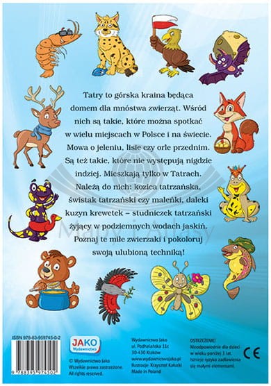 Tatrzańskie zwierzaki. Kolorowanka z naklejkami. Okładka tył