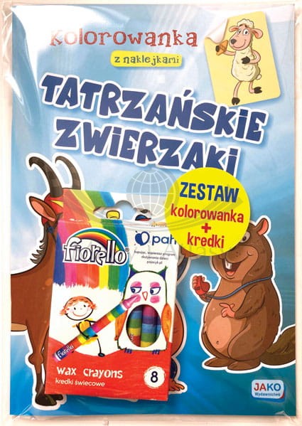 Tatrzańskie zwierzaki. Kolorowanka z naklejkami + kredki