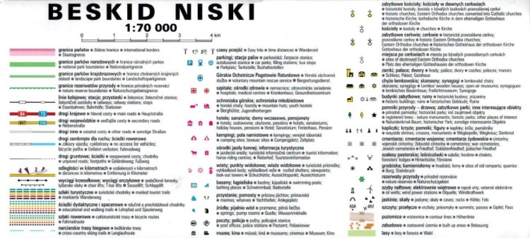 Beskid Niski 1:70 000. Laminowana mapa turystyczna wydawnictwa ExpressMap. Legenda