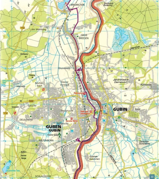 Trasa Odra-Nysa 1:50 000. Laminowana mapa rowerowa 7043 wydawnictwa Kompass. Fragment 2