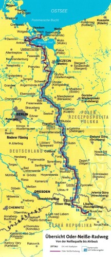 Trasa Odra-Nysa 1:50 000. Laminowana mapa rowerowa 7043 wydawnictwa Kompass. Zasięg