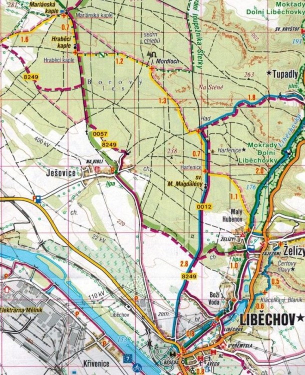 Melnicko, Kokorinsko, Litomericko. Mapa turystyczna 412 wydawnictwa Shocart. Fragment 2