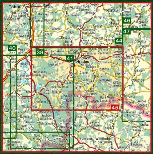 Czeska Kanada / Jindrichohradecko, Ceska Kanada. Mapa turystyczna 45 wydawnictwa Shocart. Zasięg