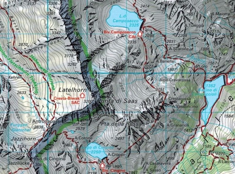 Zermatt, Saas-Fee i okolice. Wodoodporna mapa turystyczna 117 wydawnictwa Kompass. Fragment 2