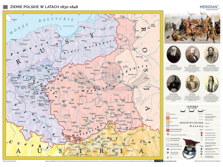 Ziemie polskie 1:850 000 w latach 1832-1848. Mapa ścienna wydawnictwa Meridian