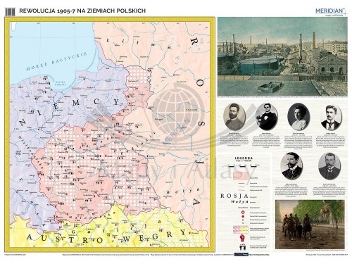 Rewolucja 1905-7 na ziemiach polskich. Mapa ścienna wydawnictwa Meridian