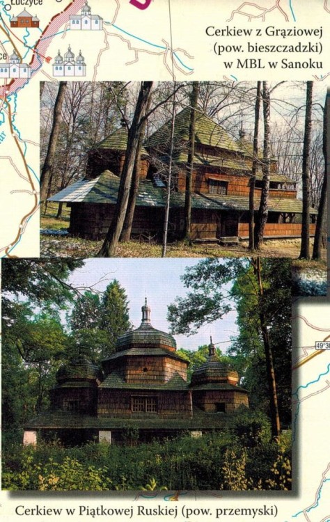 Zabytkowe cerkwie południowo-wschodniej Polski. Mapa krajoznawcza wydawnictwa Rewasz. Przykładowe fotografie