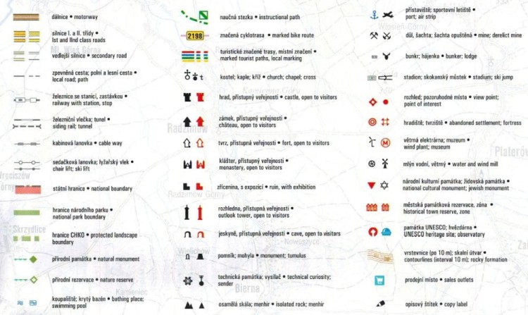 Góry Izerskie, Jested 1:50 000. Mapa atrakcji turystycznych 1. Legenda