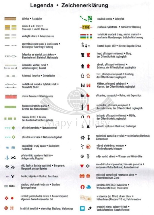 Labske Piskovce / Łabskie Piaskowce, Czeska Szwajcaria 1:50 000. Mapa atrakcji turystycznych 4. Legenda