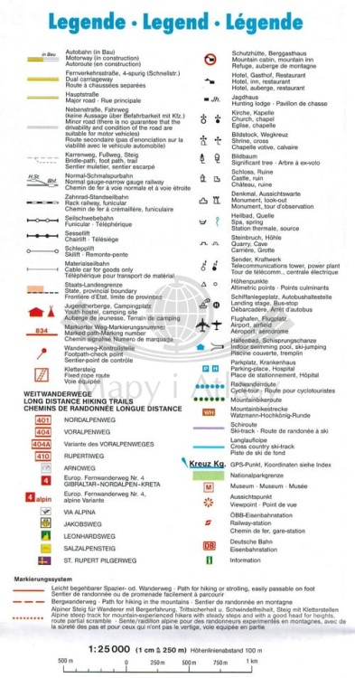 Berchtesgaden, Bad Reichenhall, Konigssee / Jezioro Królewskie, Bawaria. Mapa turystyczna WK D5 wydawnictwa Freytag & Berndt. Legenda