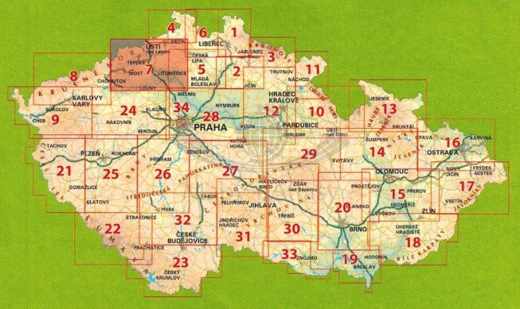 Ceske Stredohori, Krusne Hory - vychod / Czeskie Średniogórze, Rudawy - wschód 1:80 000. Mapa atrakcji turystycznych 7. Zasięg