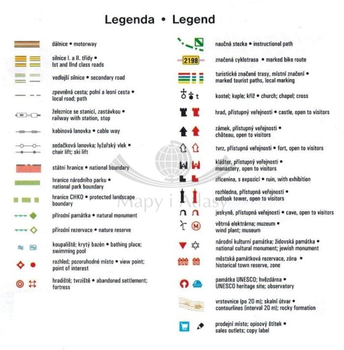 Ceske Stredohori, Krusne Hory - vychod / Czeskie Średniogórze, Rudawy - wschód 1:80 000. Mapa atrakcji turystycznych 7. Legenda