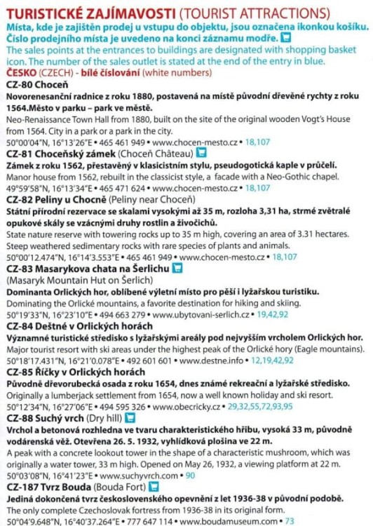 Góry Orlickie 1:80 000. Mapa atrakcji turystycznych 10. Wykaz naklejek - fragment