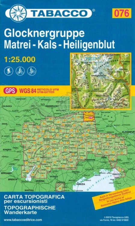 Glocknergruppe 1:25 000. Matrei, Kals, Heiligenblut. Mapa turystyczna 076 wydawnictwa Tabacco. Okładka