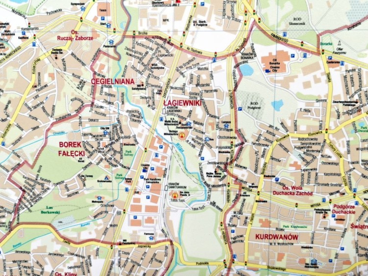 Kraków 1:22 000. Mapa ścienna. Plan miasta wydawnictwa Piętka. Fragment 2