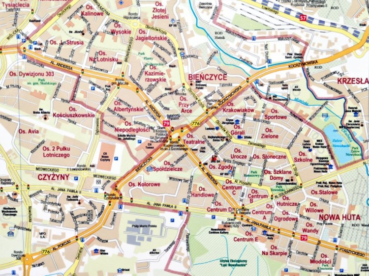 Kraków 1:22 000. Mapa ścienna. Plan miasta wydawnictwa Piętka. Fragment 3